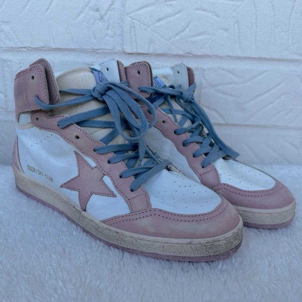 New Golden Goose Sky Star High Top Pink/White Sneakers Size 42